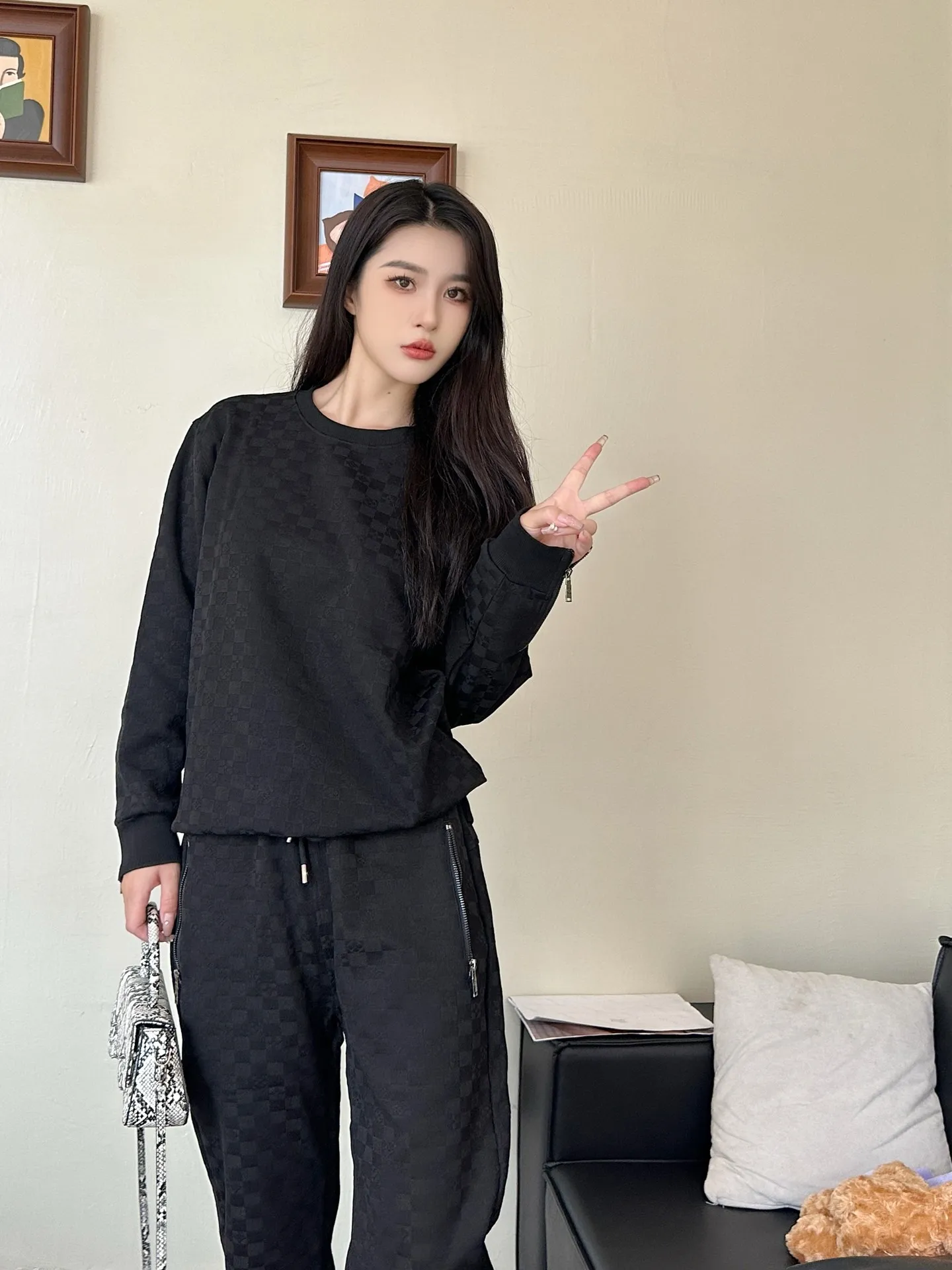 Louis Vuitton/Louis Vuitton logo checkerboard pocket zipper trousers